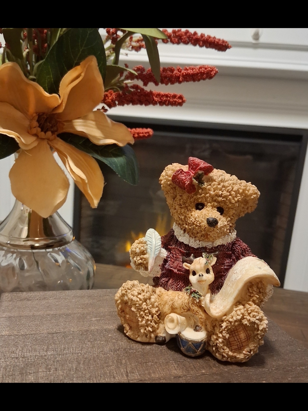 Holiday Bear Figurine in Tan and Red - Decorative Home Accent
